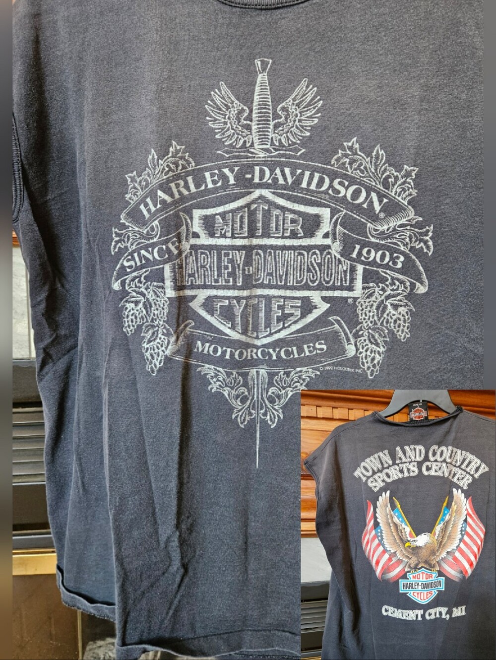 1992 Vintage Harley-Davidson Black/White Crest Graphic Tee. Good Condition Large
